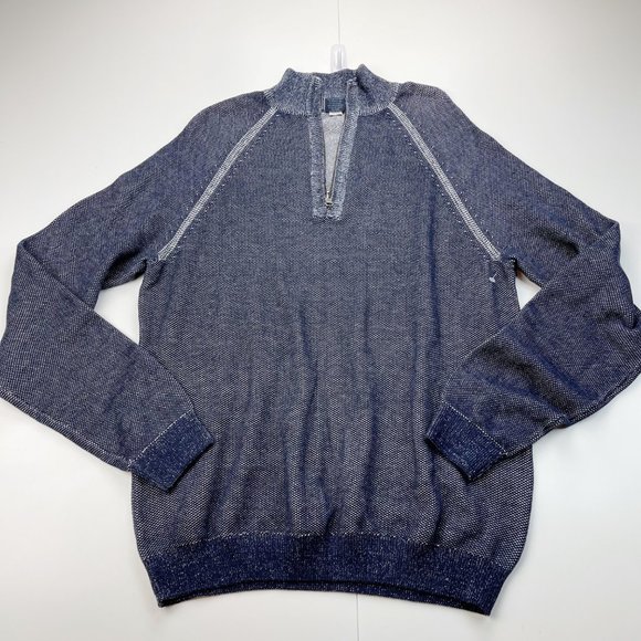 Tailor Vintage Navy Birdseye Quarter Zip Stand Collar Sweater Size Medium - Picture 1 of 9